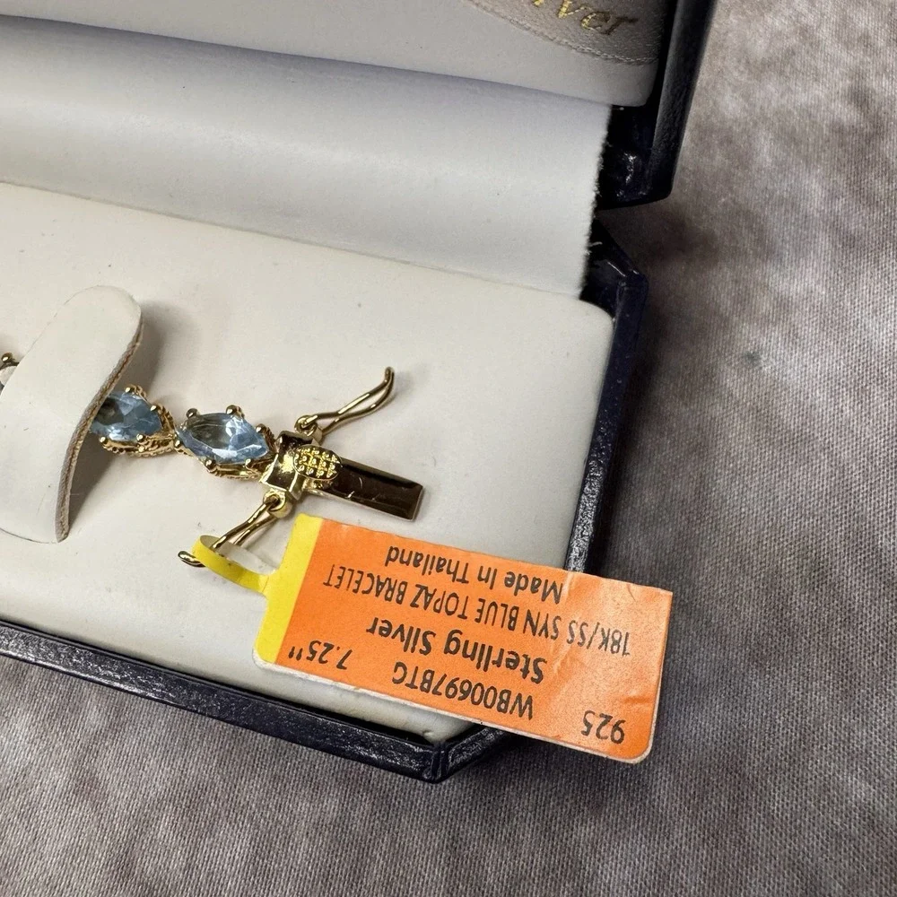 Vintage 18K Gold Vermeil 925 Sterling Silver Blue Topaz Tennis Bracelet 7.25